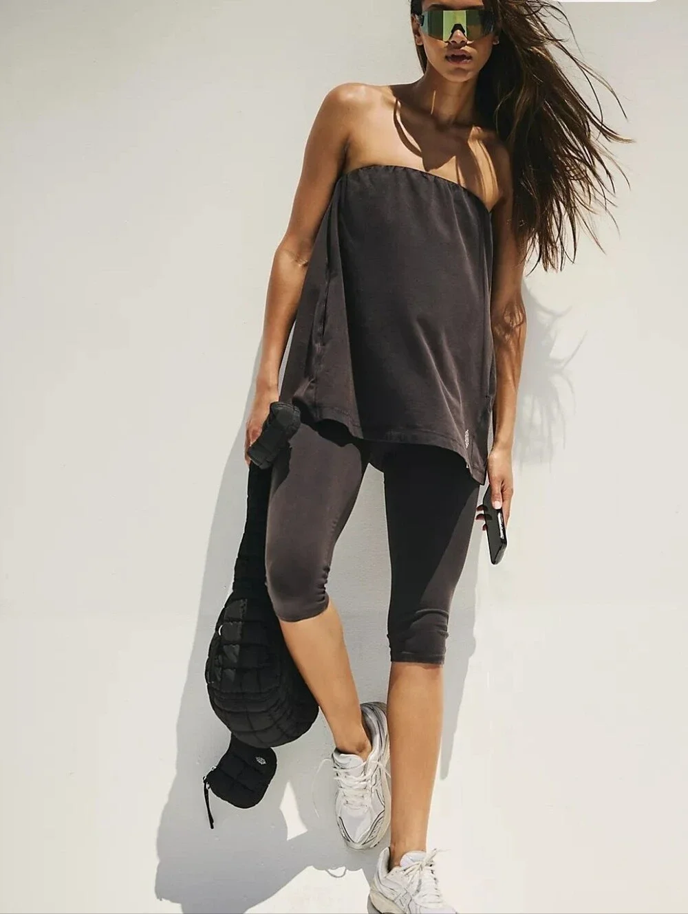 FREE PEOPLE MOVEMENT Hot shot tube Onsie In Washed Black